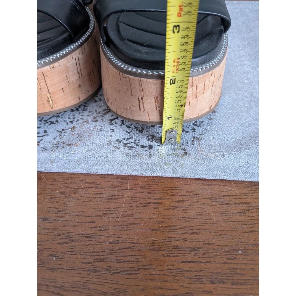 Franco Sarto Sandal Women's 7 M "Ozio" Black Faux Leather Platform Cork Coastal - Picture 6 of 10